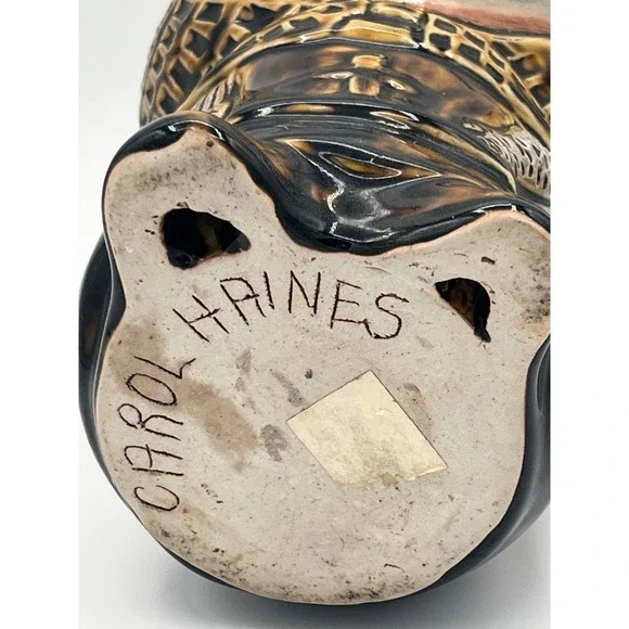 Unique Ceramic Face Planter vase signed Mustache Monk Knight Robe Textured Glaze